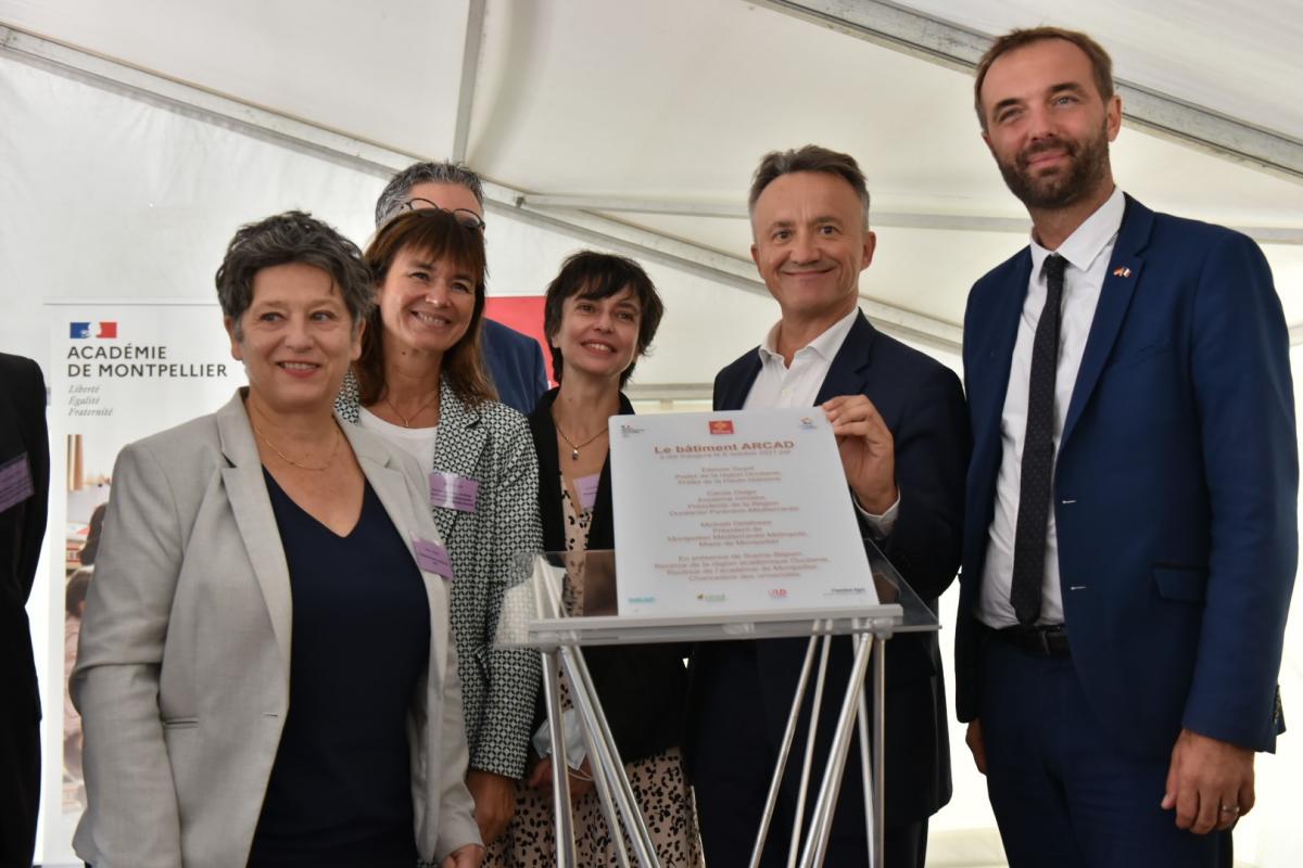 From left to right: Valérie Verdier, President Managing Director of IRD, Sophie Béjean, Rector of Occitanie Academy, Rector of Montpellier Academy, Chancellor of Universities, Elisabeth Claverie de Saint Martin, President Managing Director of CIRAD, Philippe Mauguin, President Managing Director of INRAE, Michaël Delafosse, President of Montpellier Méditerranée Métropole, Mayor of Montpellier © INRAE, C. Maitre